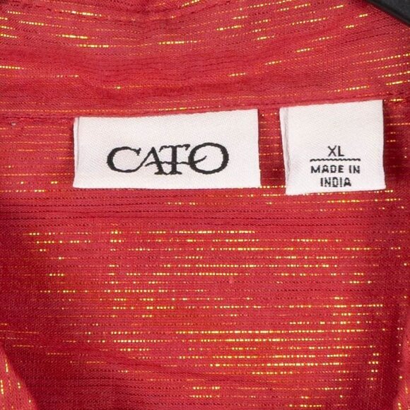 Cato Button Up Shirt XL Womens Red Gold Metallic Striped Long Sleeve Cotton - Picture 4 of 6